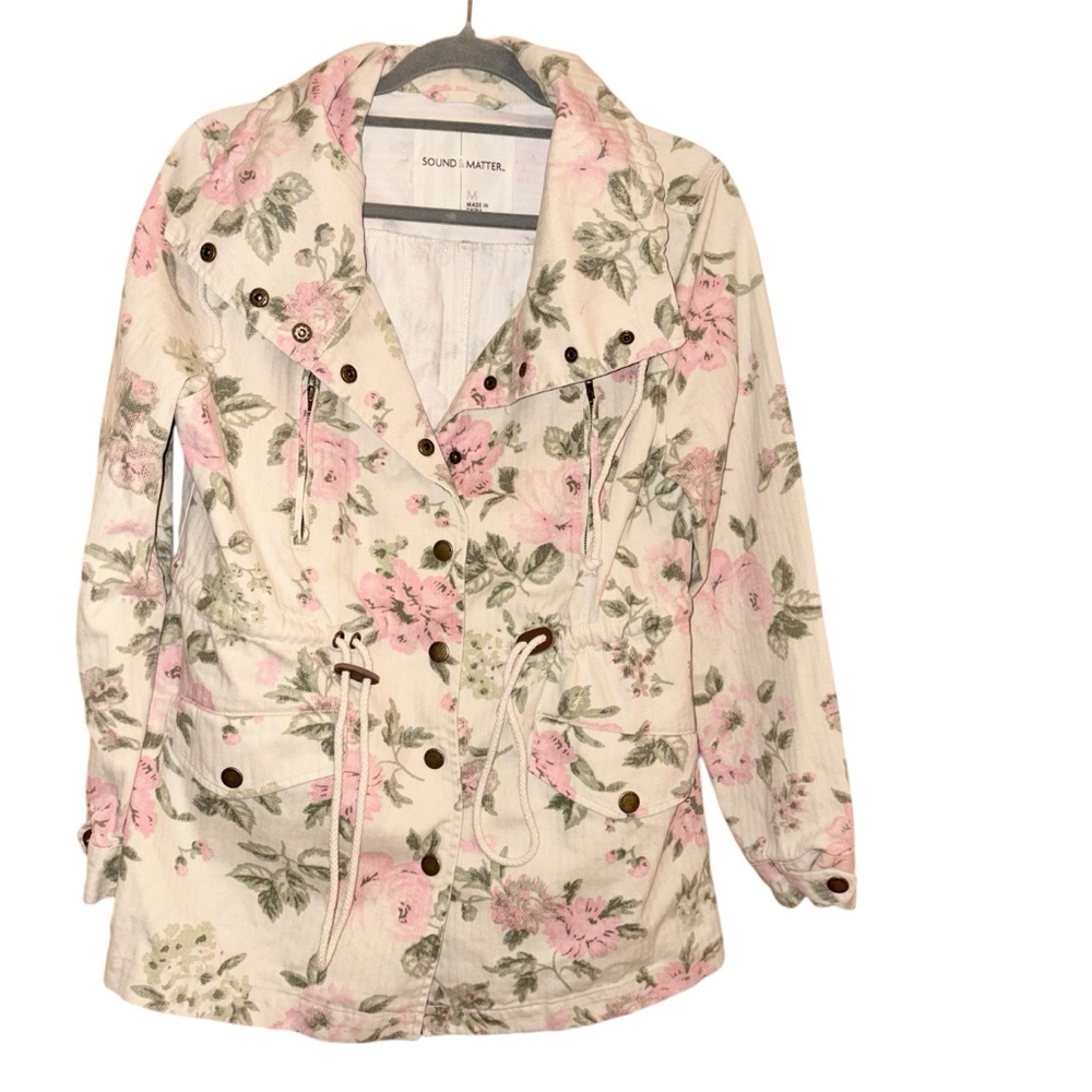 Sound & Matter floral Button front‎ utility jacket cream pink size medium